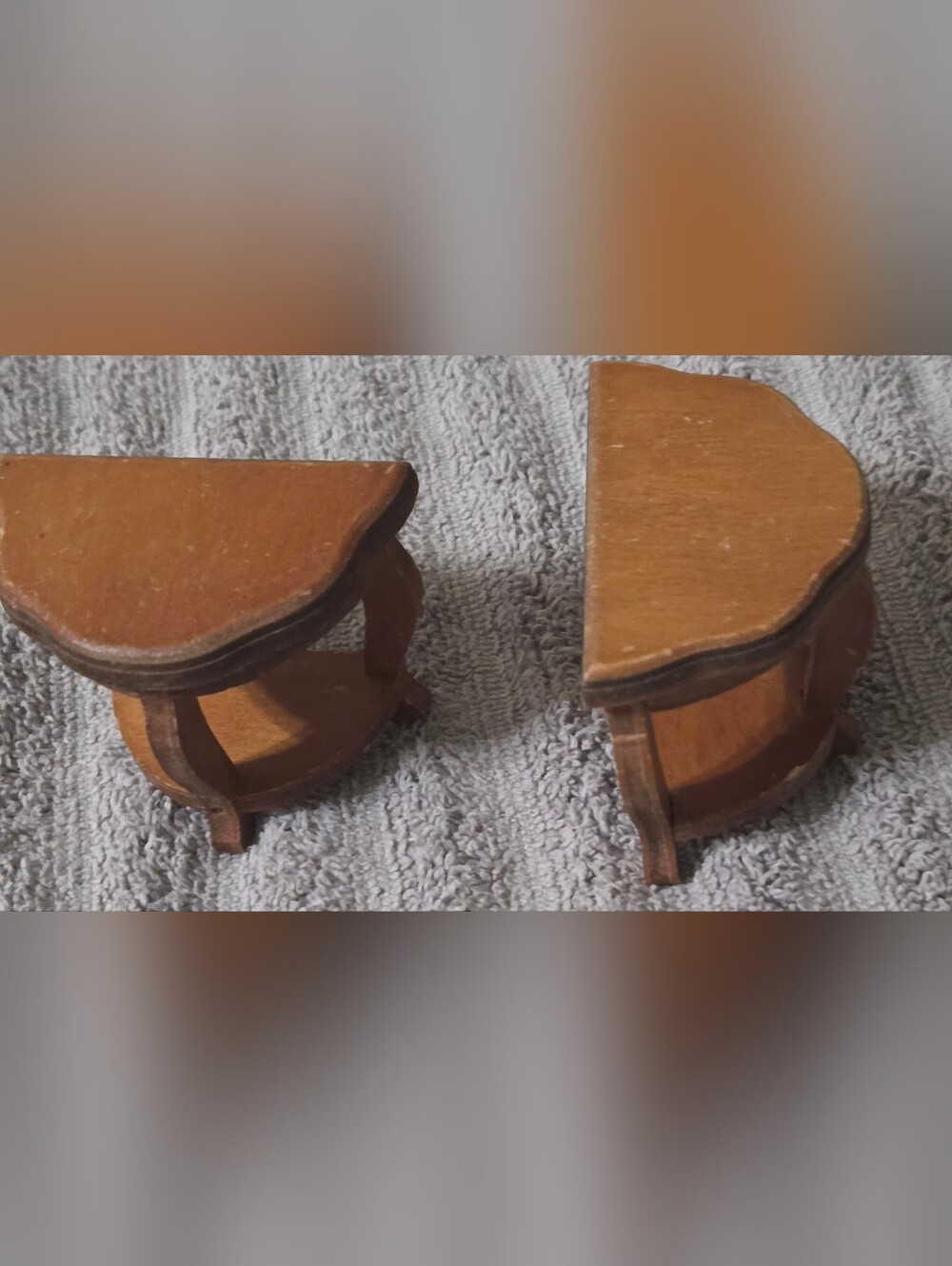 Antique rare 1933 Wanner  Wooden Dollhouse Scalloped Tiered side tables.